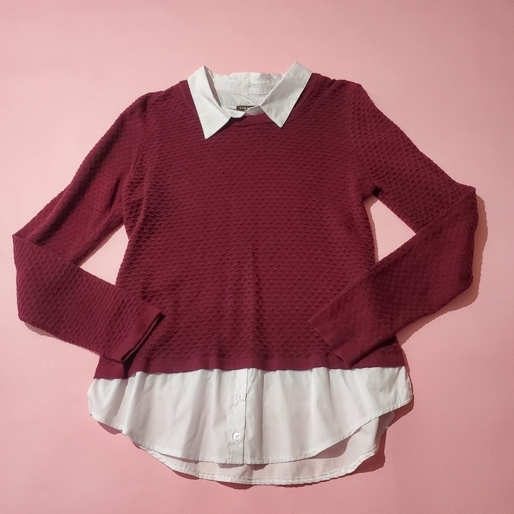 Linda Mathews Marron Red Sweater Shrit Preppy - Picture 1 of 5